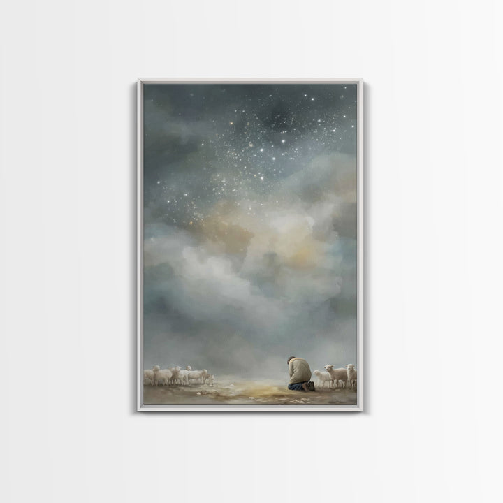 Kneeling In Faith – Framed Canvas Print – Christian Art – Christian Wall Art – Christian Art Canvas – Pastoral Scenery – Subtle Christian A