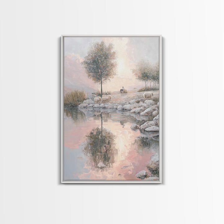 Pasture Reflections – Framed Canvas Print – Christian Wall Art – Christian Art Canvas – Moody Christian Art – Christmas Art – Christian Pai