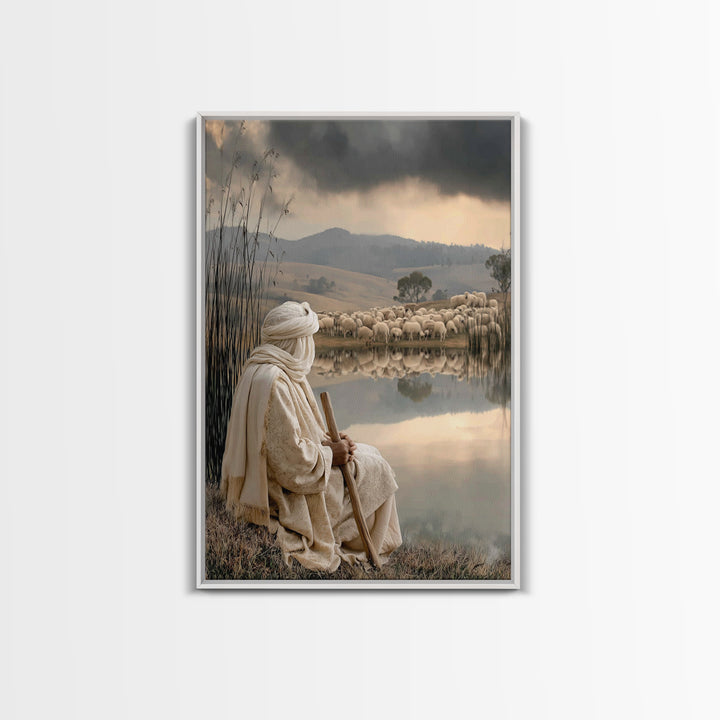 Shepherd’s Watch – Framed Canvas Print – Christian Wall Art – Christian Art Canvas – Christian Painting – Moody Christian Art – Christmas A