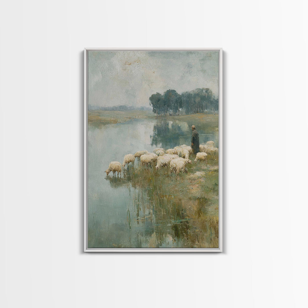 Pastoral Grace – Framed Canvas Print – Christian Wall Art – Christian Art Canvas – Jesus Painting – Christian Christmas Art – Christian Dec