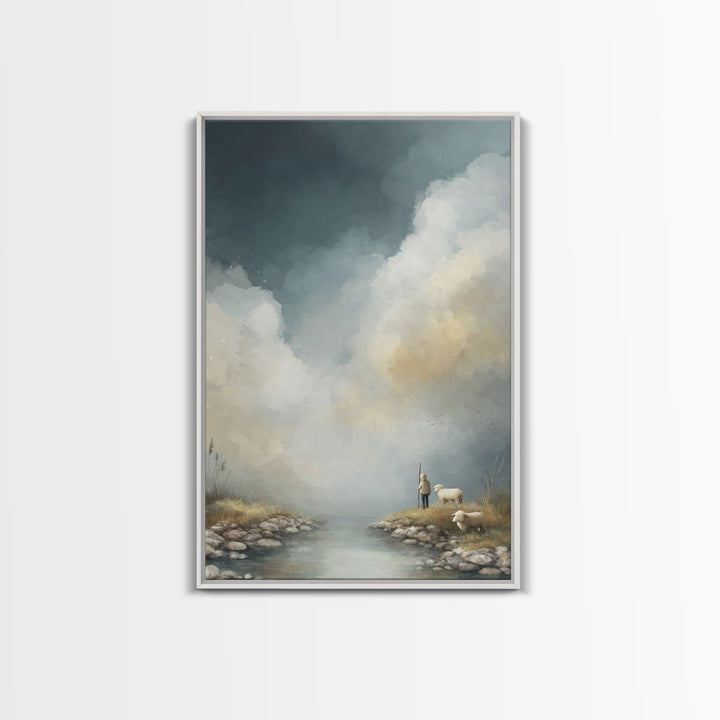 Shepherd’s Dawn, Framed Canvas Print, Christian Art Canvas, Christian Wall Art, Large Christian Painting, Christmas Art Prints, Christian G