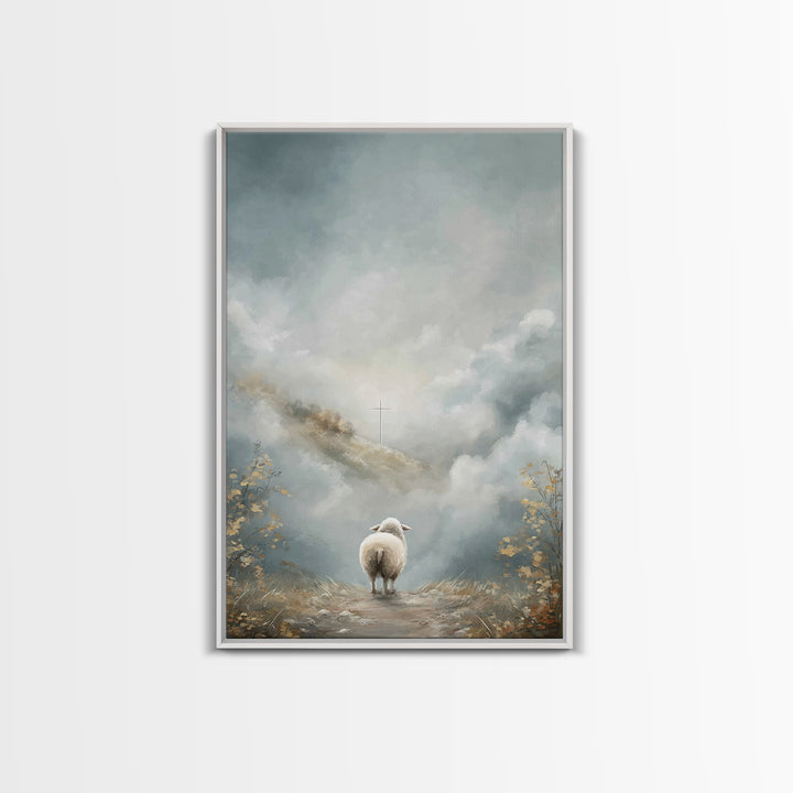 Heavenbound Lamb – Framed Canvas Print – Christian Christmas Art – Christian Wall Art – Christian Art Print – Modern Christian Art – Jesus