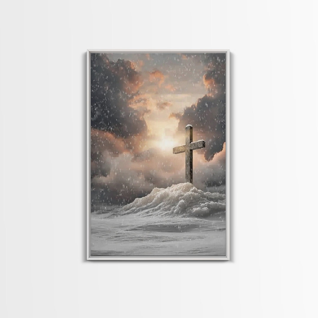 Winter Cross Hope – Framed Canvas Print – Christian Wall Art – Christian Art Canvas – Moody Christmas Art – Christian Decor – Christmas Art
