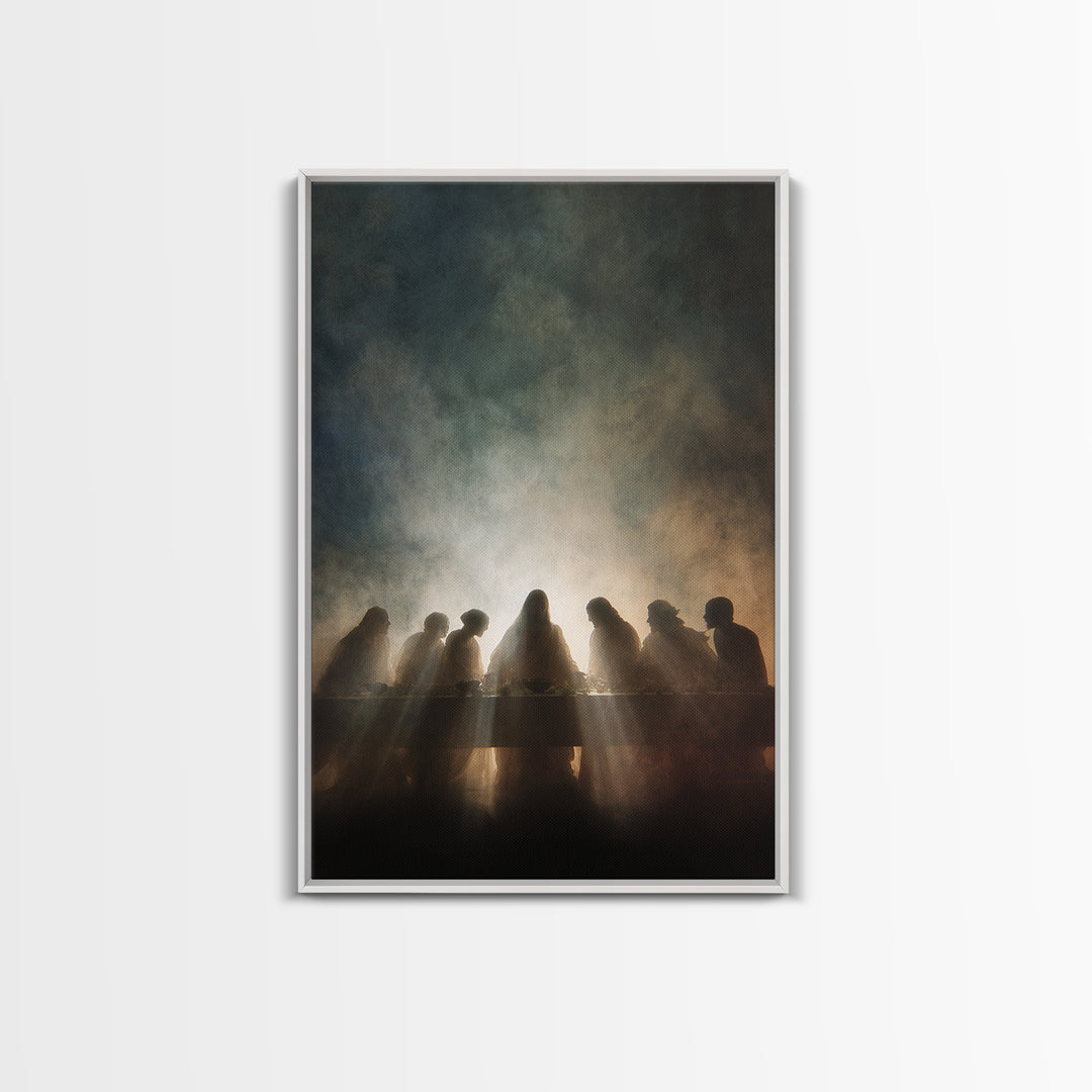 Sacred Supper Light – Framed Canvas Print – Jesus Painting – Christian Wall Art – Large Christian Painting – Christian Art Canvas – Modern