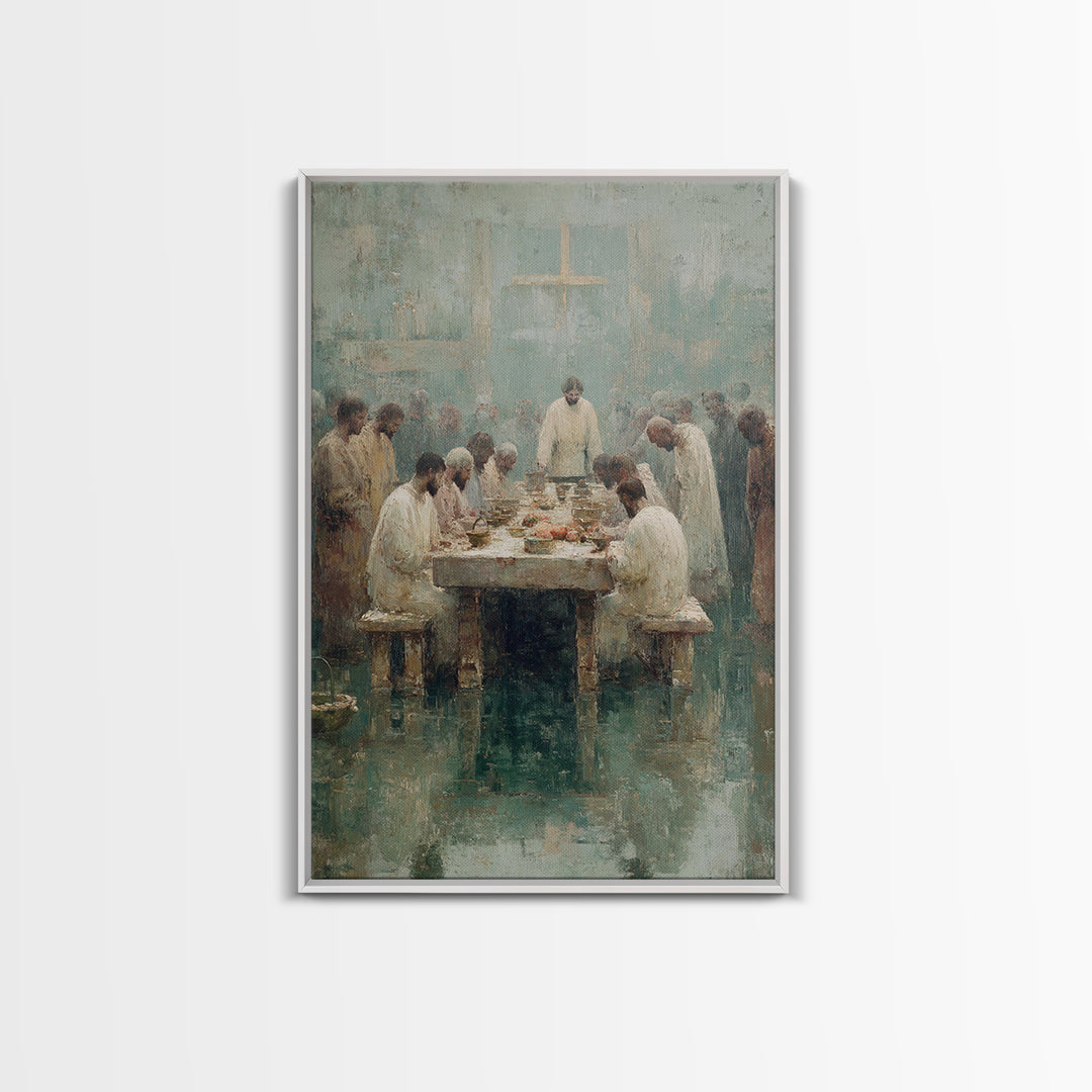 Table Of Fellowship – Framed Canvas Print – Christian Paintings – Jesus Art Print – Christian Wall Art – Large Christian Painting – Unique