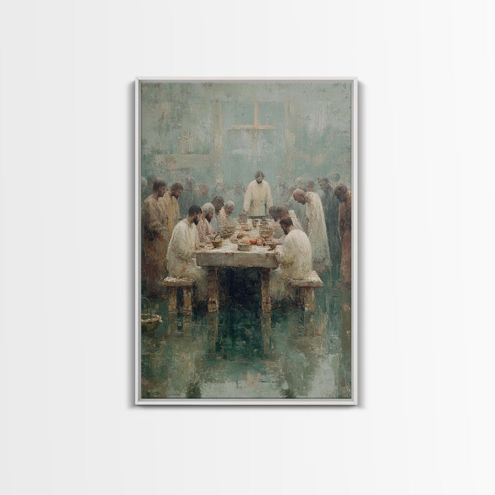 Table Of Fellowship – Framed Canvas Print – Christian Paintings – Jesus Art Print – Christian Wall Art – Large Christian Painting – Unique