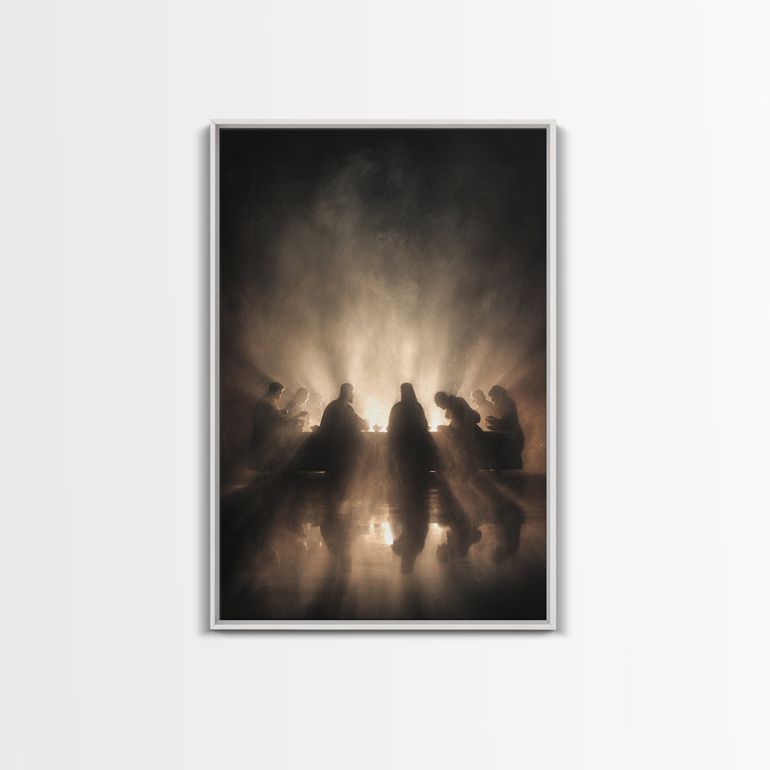 Glory At The Table | Framed Canvas Print | Christian Wall Art | Jesus Painting | Christian Art Canvas | Moody Christian Art | Unique Christ