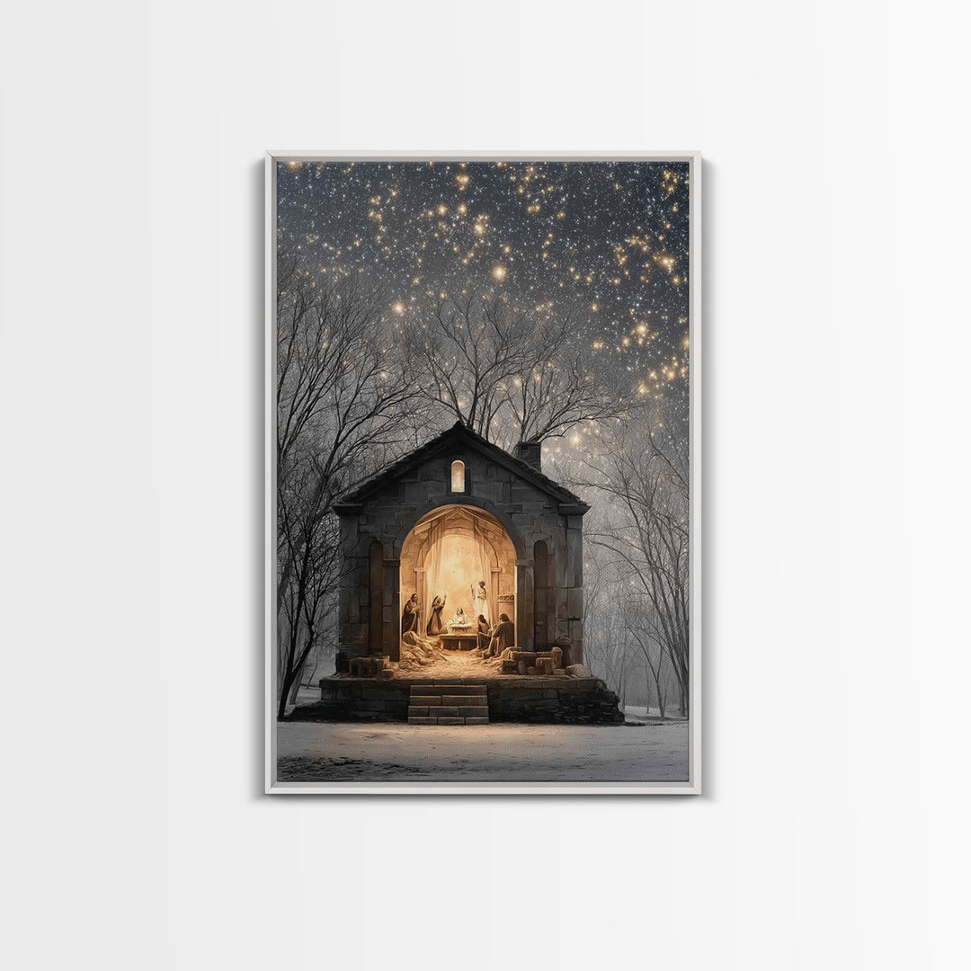 Starborn Nativity – Framed Canvas Print – Christian Christmas Art – Christmas Wall Art – Christmas Art Prints – Christian Art Canvas – Fram
