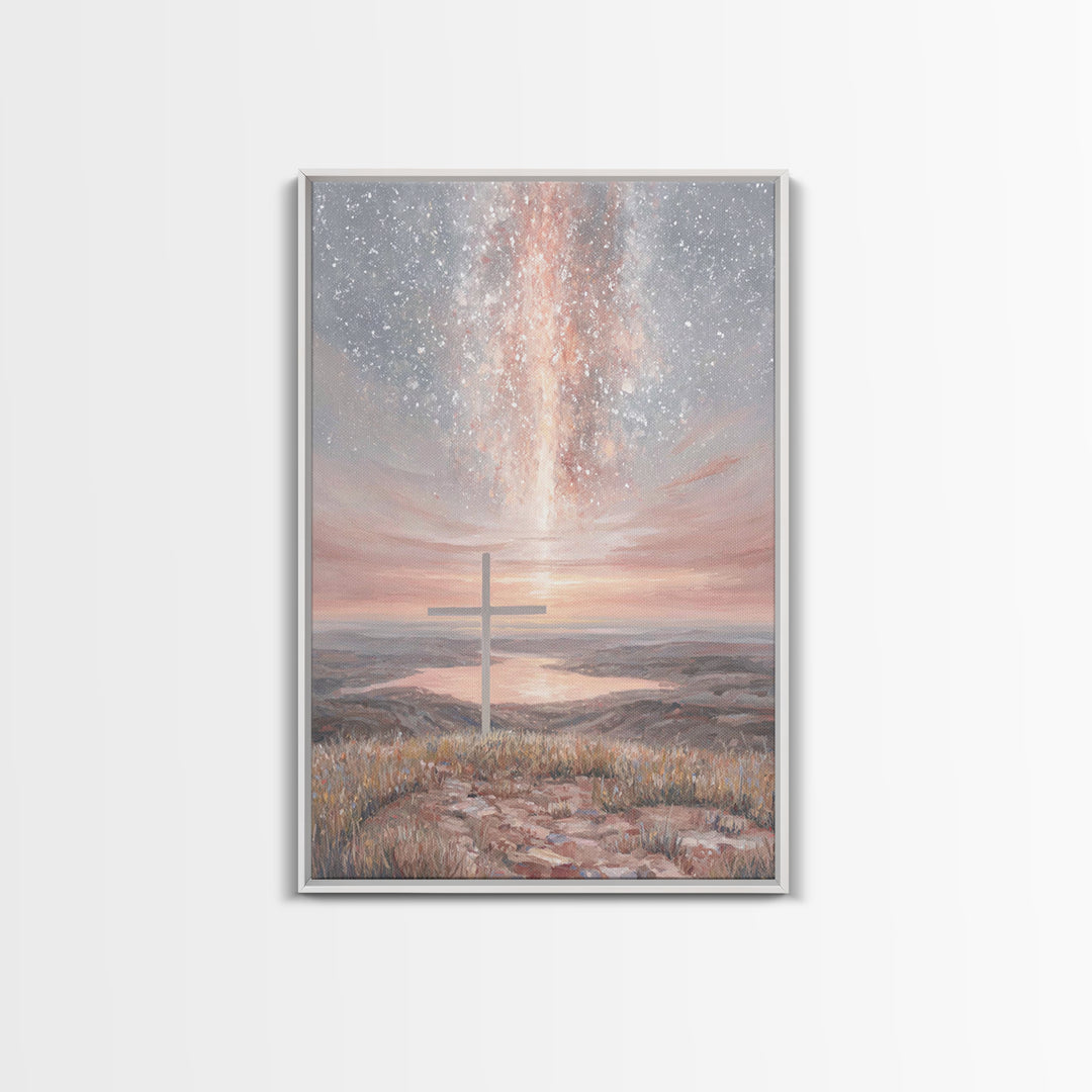 Heavenly Cross Glow - Framed Canvas Print - Christian Wall Art - Christian Art Canvas - Jesus Painting - Christian Christmas Art