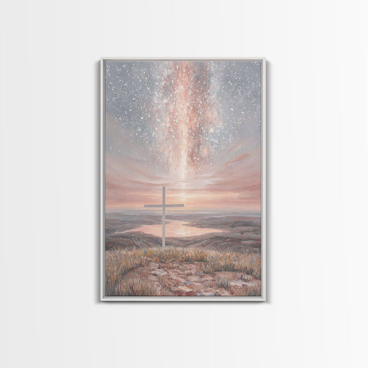 Heavenly Cross Glow - Framed Canvas Print - Christian Wall Art - Christian Art Canvas - Jesus Painting - Christian Christmas Art