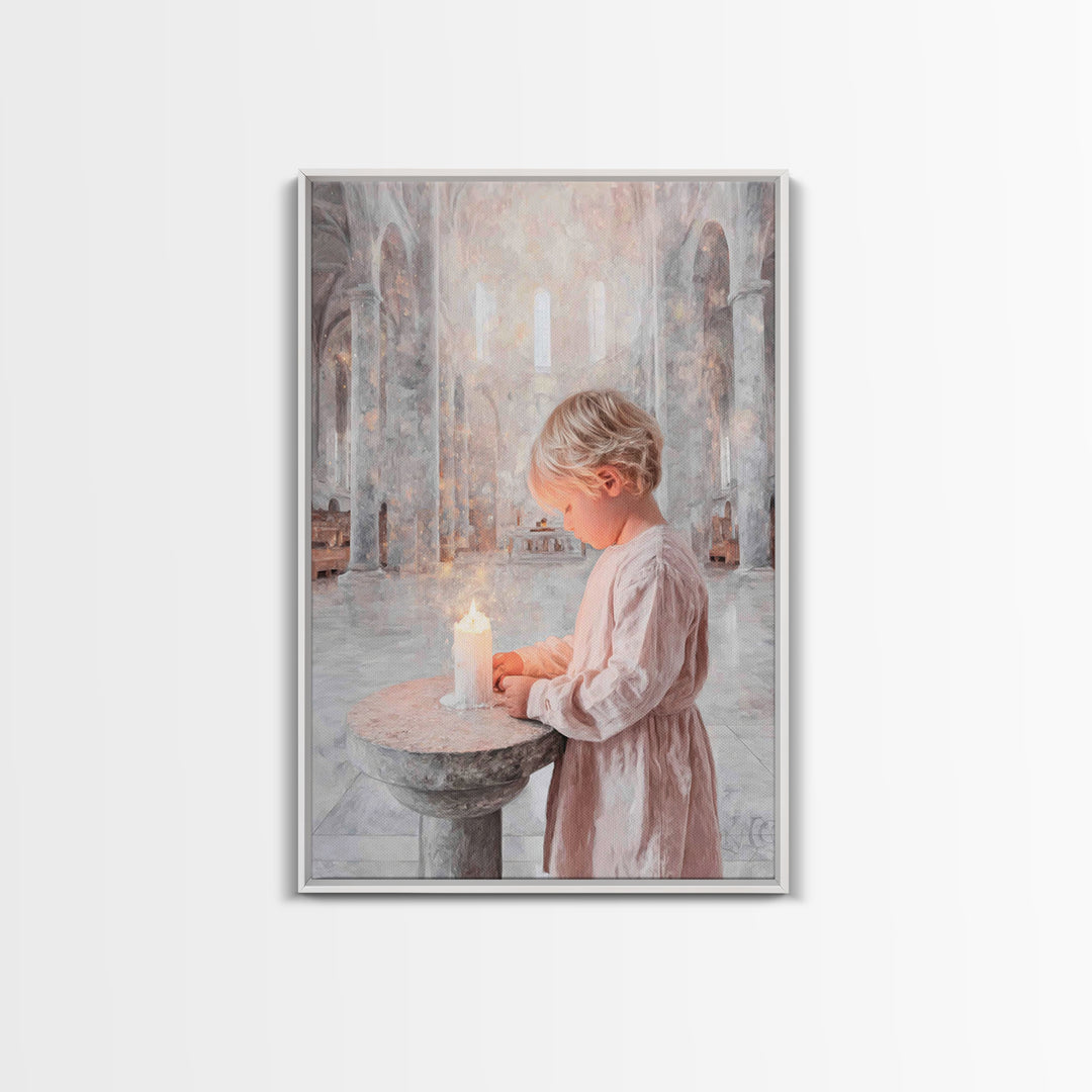 Quiet Candle Prayer – Framed Canvas Print – Christian Christmas Art – Christian Art Print – Christian Wall Art – Subtle Christian Art – Chr