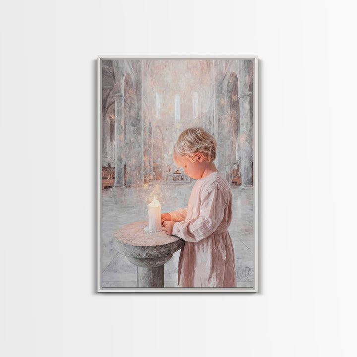 Quiet Candle Prayer – Framed Canvas Print – Christian Christmas Art – Christian Art Print – Christian Wall Art – Subtle Christian Art – Chr