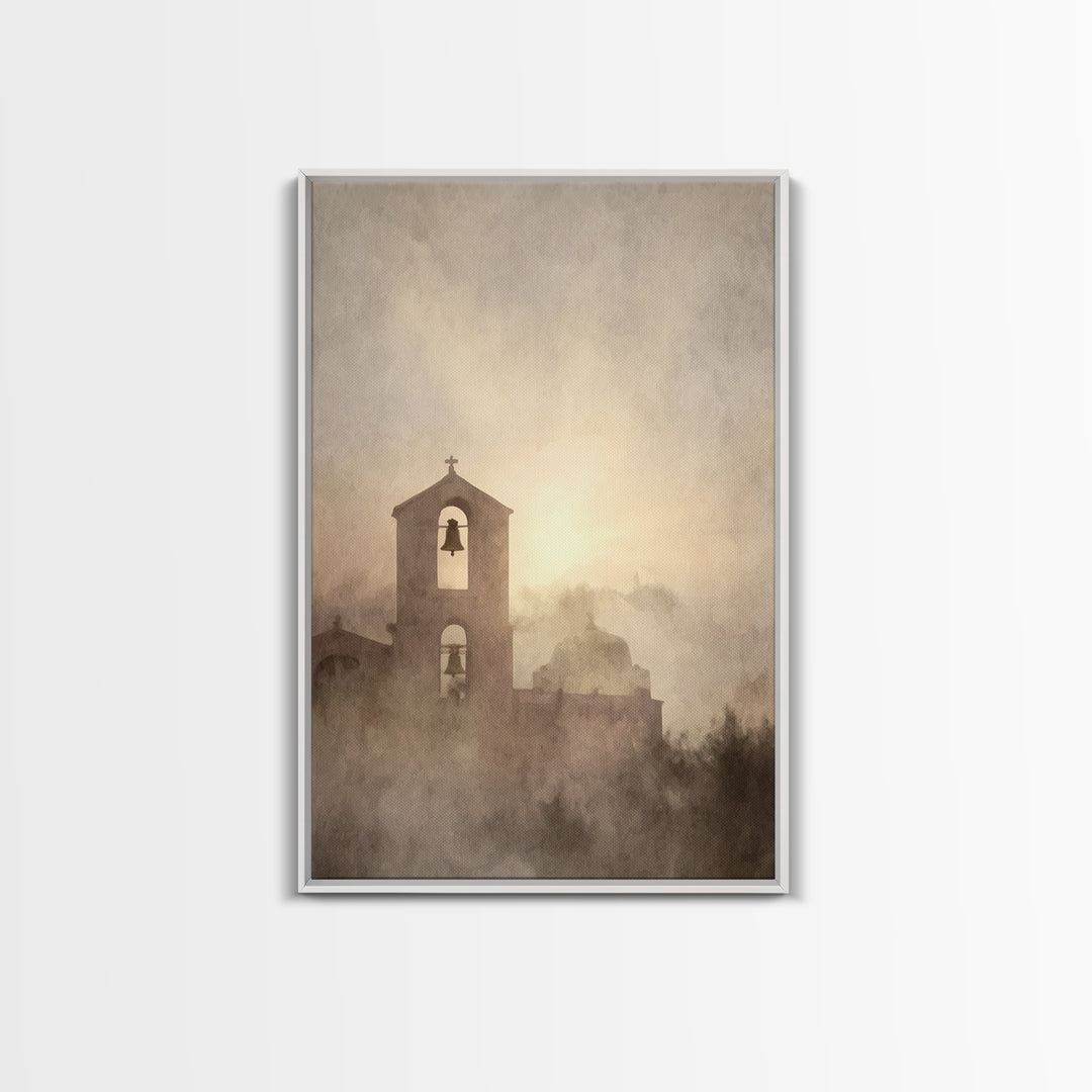 Bell Tower Peace – Framed Canvas Print – Christian Wall Art – Christian Art Painting – Christian Art Canvas – Subtle Christian Art – Christ