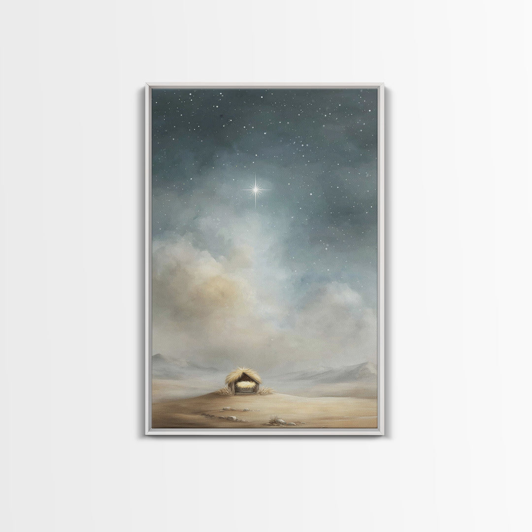 Nativity Sky Wonder – Framed Canvas Print – Christian Christmas Art – Christian Wall Art – Christian Art Canvas – Christmas Art Work – Jesu