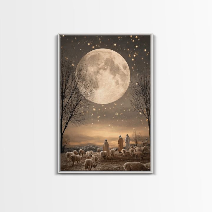Midnight Shepherds Hope | Framed Canvas Print | Christian Art Canvas | Christmas Art | Christian Wall Art | Jesus Painting | Christian Chri