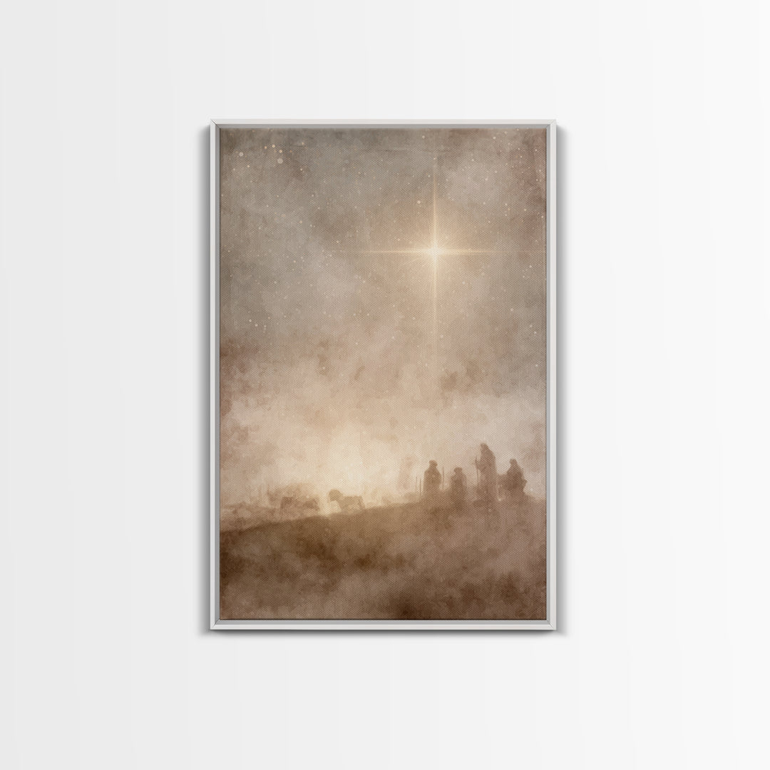 Moonlit Journey Peace, Framed Canvas Print, Christian Wall Art, Christian Art Canvas, Christmas Art, Jesus Painting, Christian Christmas Ar