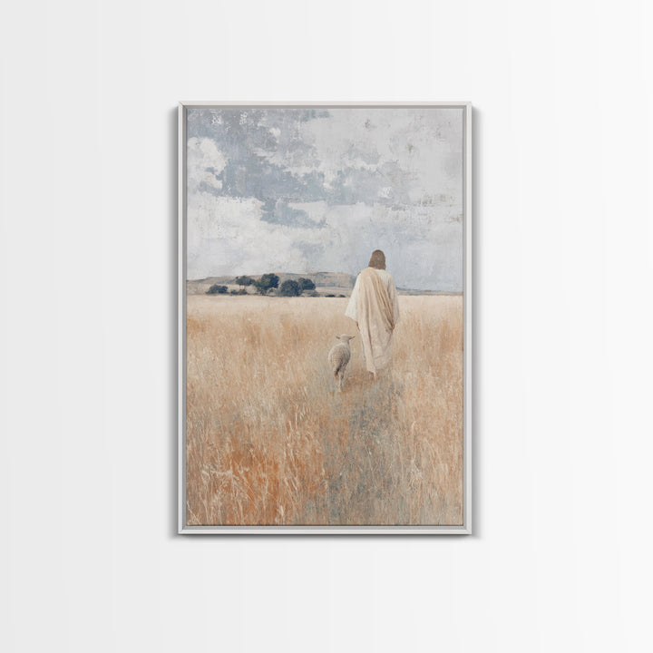 Golden Pasture Shepherd – Framed Canvas Print – Christian Art Canvas – Christian Wall Art – Jesus Painting – Christian Christmas Art – Chri