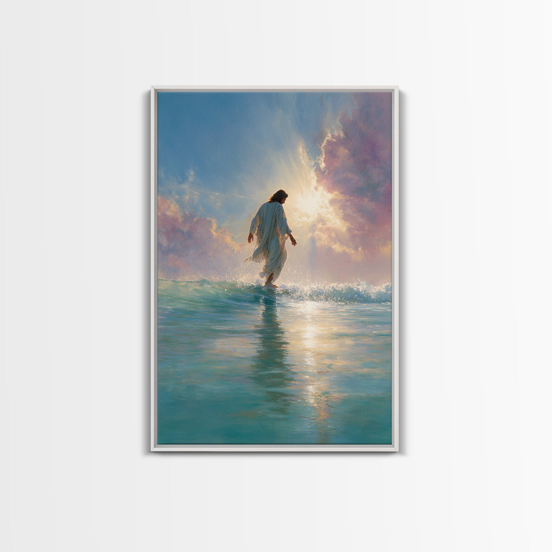 Golden Horizon Peace, Framed Canvas Print, Christian Wall Art, Jesus Painting, Christian Art Canvas, Large Christian Art, Christian Gift Id