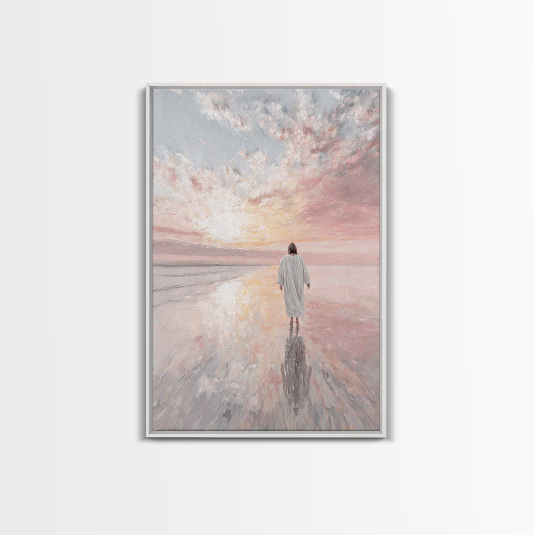 Radiant Shore Peace, Framed Canvas Print, Christian Wall Art, Christian Art Canvas, Jesus Painting, Modern Christian Painting, Christian Gi