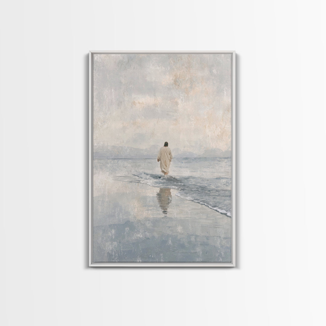 Quiet Tide Grace – Framed Canvas Print – Christian Art Canvas – Christian Wall Art – Jesus Painting – Minimalist Christian Art – Christian