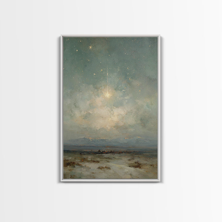 Heavenly Night Signal, Framed Canvas Print, Christian Art Canvas, Christmas Wall Art, Christian Christmas Art, Christmas Art Prints, Moody