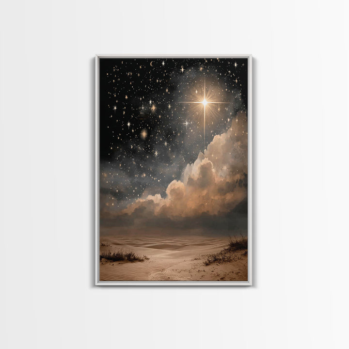 Celestial Desert Light | Framed Canvas Print | Christmas Wall Art | Christian Art Canvas | Christian Christmas Art | Moody Christmas Art |