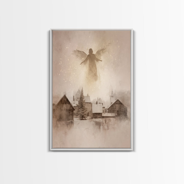 Snowlit Messenger – Framed Canvas Print – Christian Art Print – Christmas Art – Christian Art Canvas – Christian Wall Art – Vintage Christi