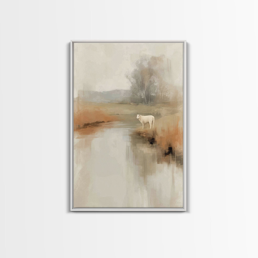 Gentle Pasture Light, Framed Canvas Print, Christian Art Canvas, Christian Wall Art, Christian Painting, Christmas Art, Christian Decor