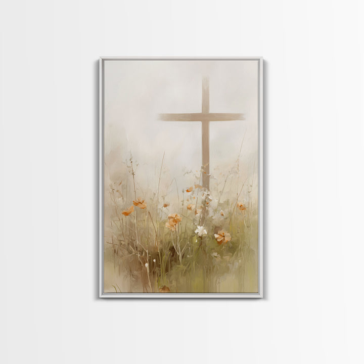 Gentle Crosslight – Framed Canvas Print – Christian Wall Art – Christian Art Canvas – Minimalist Christian Art – Christian Painting