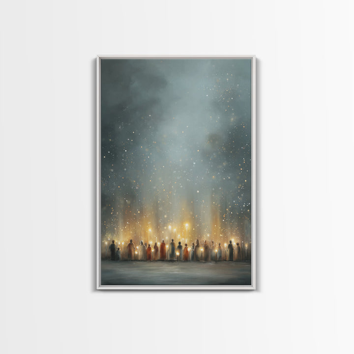 Starry Night Gathering, Framed Canvas Print, Christian Christmas Art, Christian Wall Art, Modern Christian Art, Christian Art Canvas, Jesus