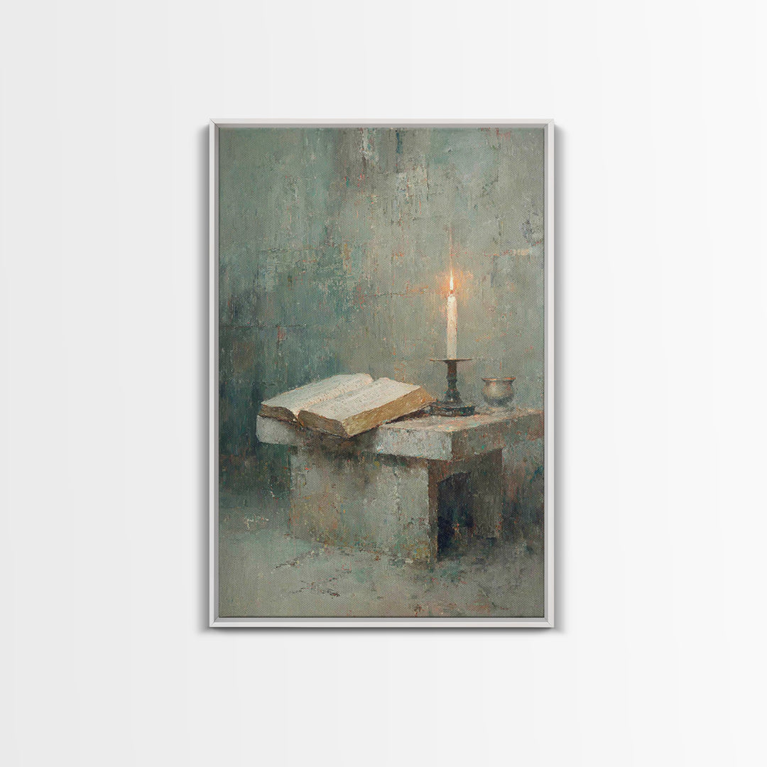 Quiet Candle Chapel – Framed Canvas Print – Christian Wall Art – Christian Painting – Subtle Christian Art – Christian Art Canvas – Vintage