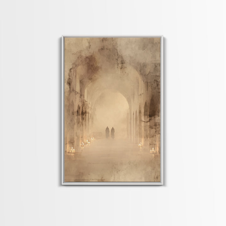 Silent Cloister Haze – Framed Canvas Print – Christian Wall Art – Minimalist Christian Art – Subtle Christian Art – Christian Painting – Ch