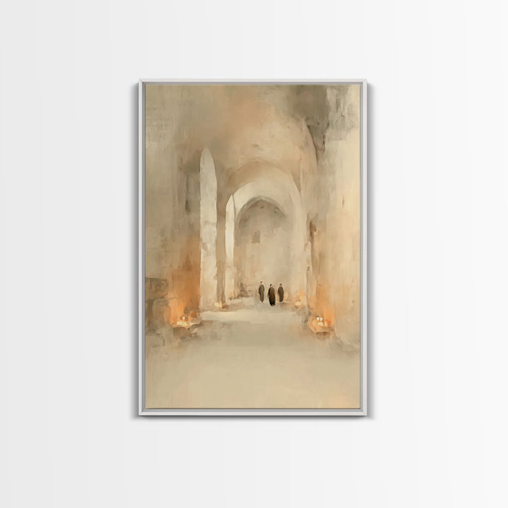 Sacred Hall Glow – Framed Canvas Print – Christian Wall Art – Moody Christian Art – Christian Art Canvas – Subtle Christian Art – Christian