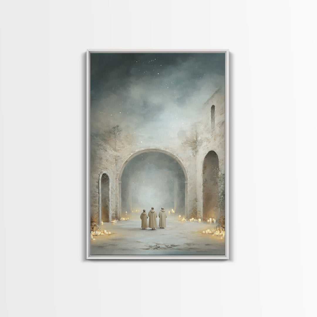 Divine Arch Gathering – Framed Canvas Print – Christian Art Canvas – Christian Wall Art – Christmas Art – Christian Christmas Art – Vintage