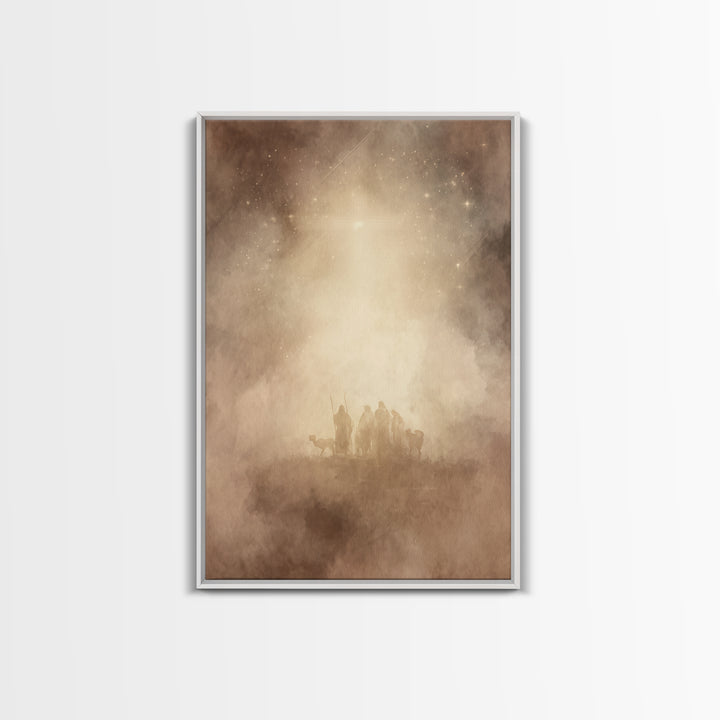 Shepherds Beneath Glory – Framed Canvas Print – Christian Christmas Art – Jesus Christmas Art – Christmas Wall Art – Christian Art Canvas –