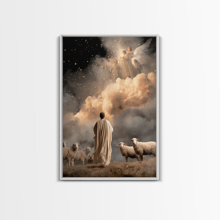 Angelic Glory Sky | Framed Canvas Print | Christian Christmas Art | Christmas Wall Art | Christian Art Canvas | Jesus Christmas Art | Chris