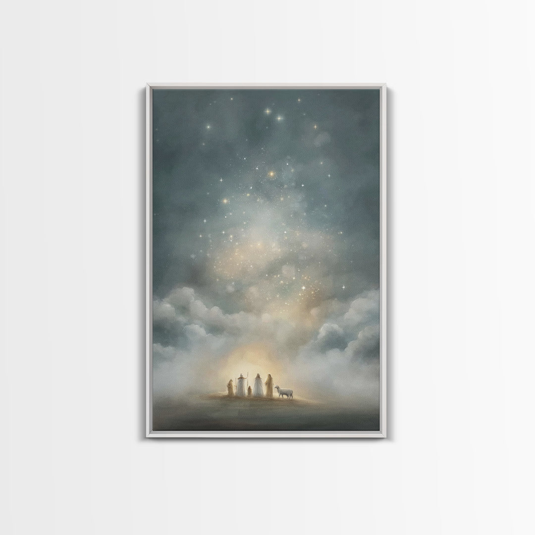 Starry Night Revelation, Framed Canvas Print, Christian Wall Art, Christmas Canvas Wall Art, Christian Art Canvas, Moody Christmas Art, Chr
