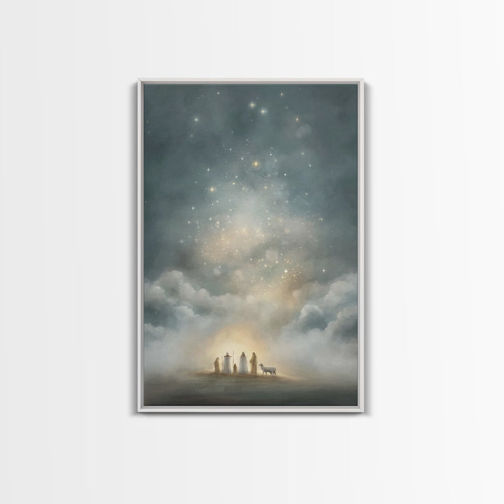 Starry Night Revelation, Framed Canvas Print, Christian Wall Art, Christmas Canvas Wall Art, Christian Art Canvas, Moody Christmas Art, Chr