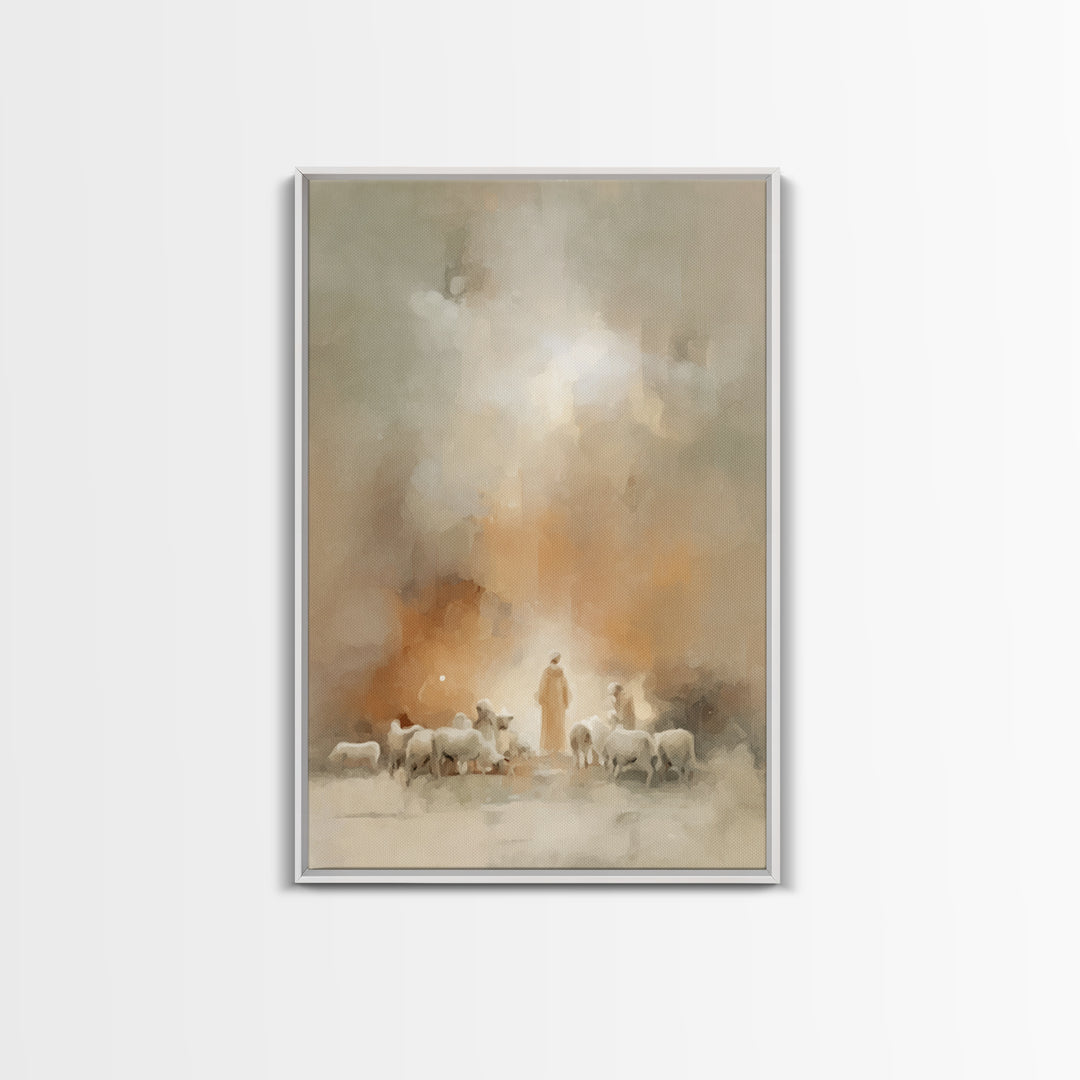 Shepherds Of Light | Framed Canvas Print | Christian Wall Art | Christian Art Canvas | Christian Christmas Art | Christmas Art Work | Chris