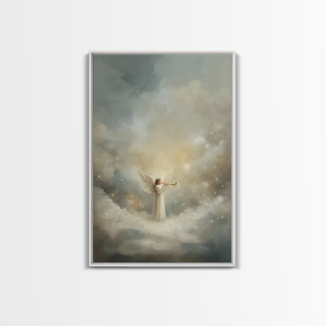 Herald Of Heaven, Framed Canvas Print, Christian Art Canvas, Christian Wall Art, Angel Art, Christmas Wall Art, Christian Christmas Art
