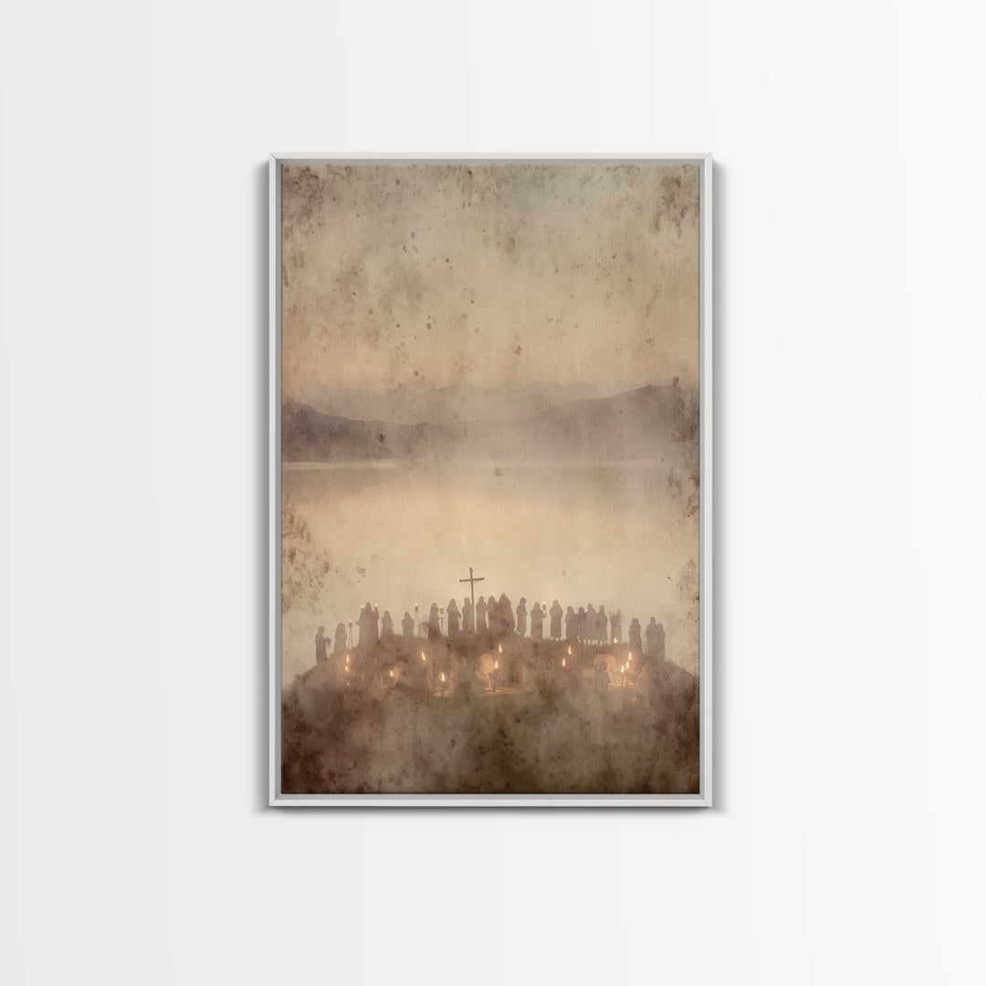 Candlelit Assembly – Framed Canvas Print – Christian Wall Art – Moody Christian Art – Christmas Canvas Wall Art – Christian Art Print – Chr