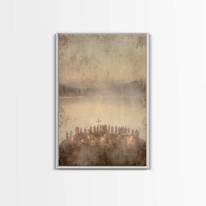 Candlelit Assembly – Framed Canvas Print – Christian Wall Art – Moody Christian Art – Christmas Canvas Wall Art – Christian Art Print – Chr