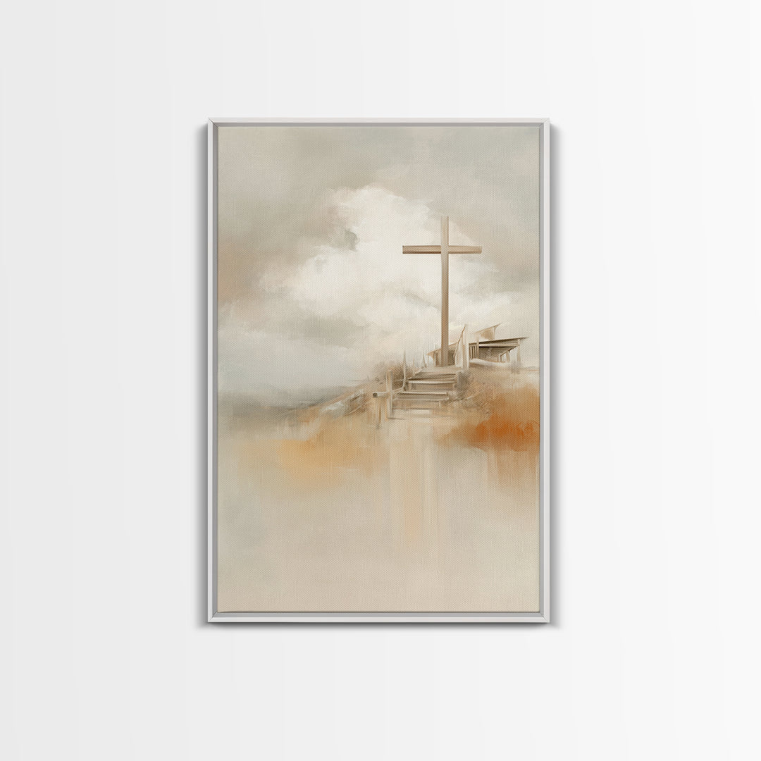 Cross On The Hill – Framed Canvas Print – Christian Wall Art – Christian Art Painting – Minimalist Christian Art – Christian Art Canvas – C