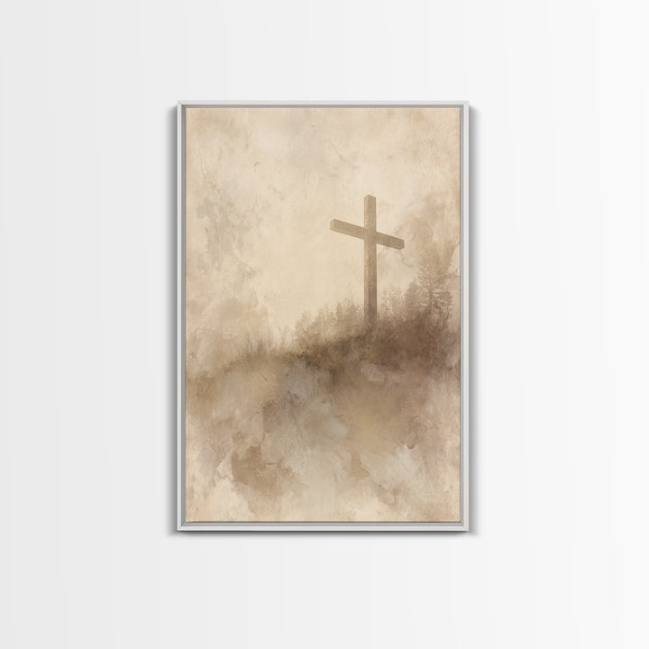Soft Desert Cross | Framed Canvas Print | Christian Art Canvas | Christian Wall Art | Subtle Christian Paintings | Vintage Christian Art |