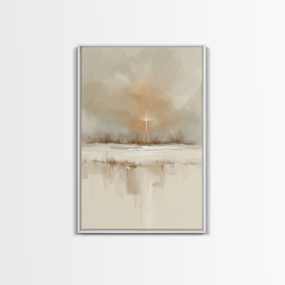 Winter Cross Light – Framed Canvas Print – Christian Wall Art – Christian Art Canvas – Christmas Art – Christian Decoration