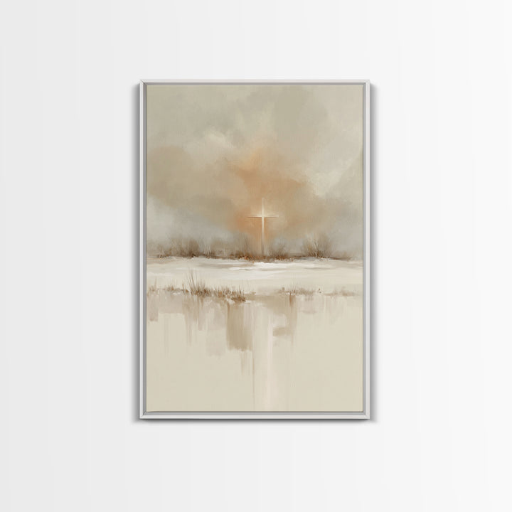 Winter Cross Light – Framed Canvas Print – Christian Wall Art – Christian Art Canvas – Christmas Art – Christian Decoration
