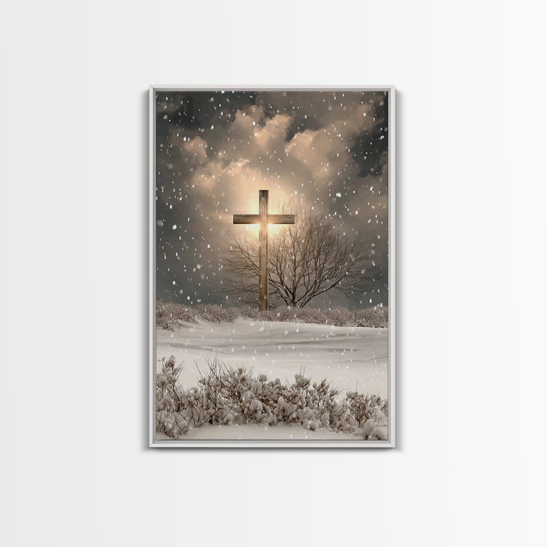 Snowfall Grace, Framed Canvas Print, Christian Wall Art, Christian Art Canvas, Christmas Art, Christian Decoration