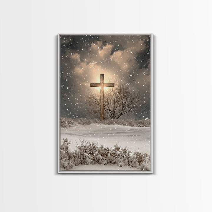 Snowfall Grace, Framed Canvas Print, Christian Wall Art, Christian Art Canvas, Christmas Art, Christian Decoration