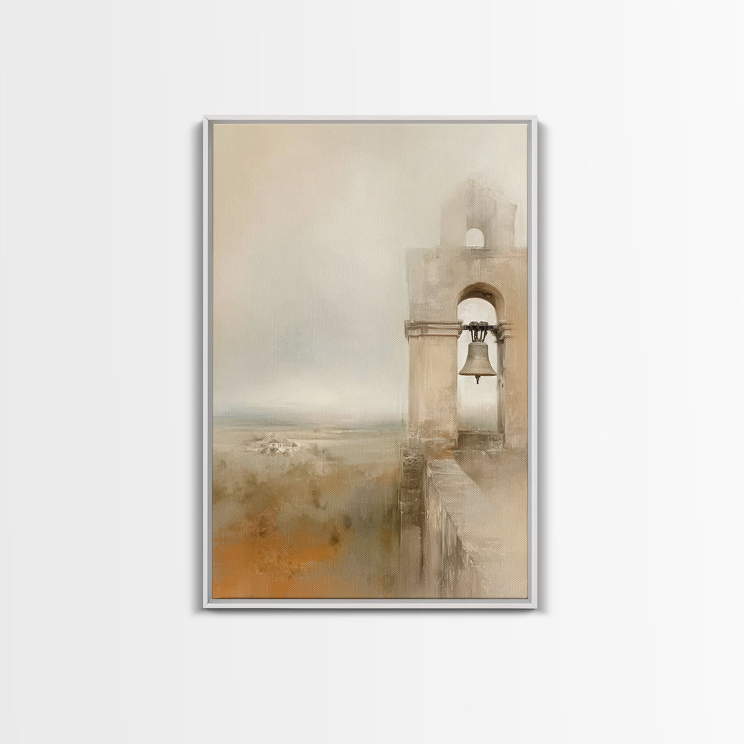 Silent Bell Tower, Framed Canvas Print, Christian Wall Art, Christian Art Canvas, Christian Gift, Vintage Christian Art
