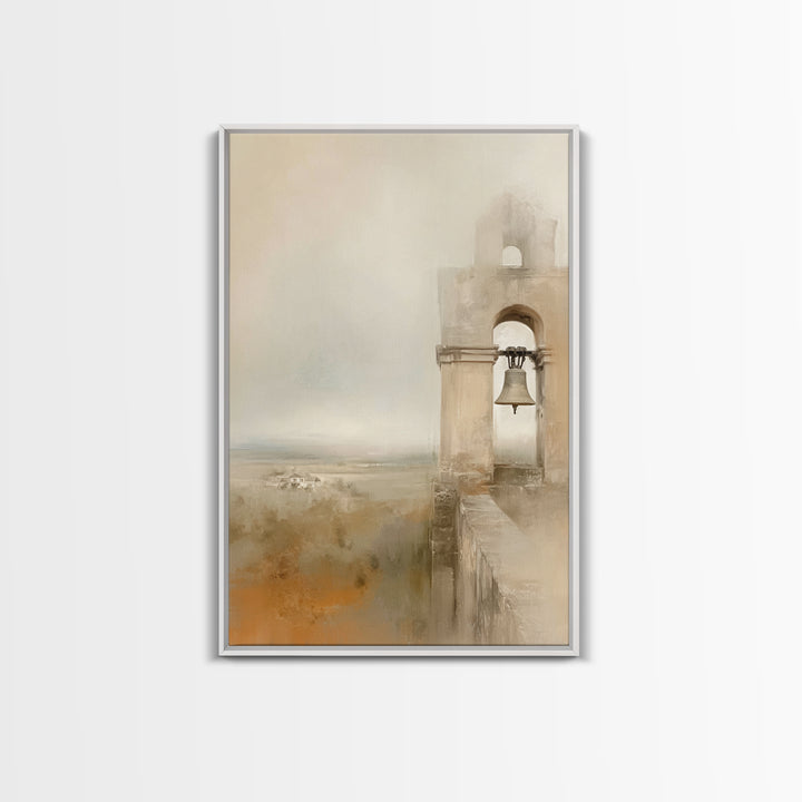 Silent Bell Tower, Framed Canvas Print, Christian Wall Art, Christian Art Canvas, Christian Gift, Vintage Christian Art